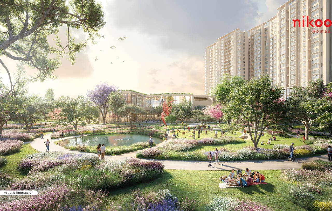 Nikoo Homes 5 towers overlooking landscaped gardens — artist's impression